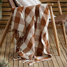 Load image into Gallery viewer, Chesil Check Tasselled 100% Cotton Throw - Pecan
