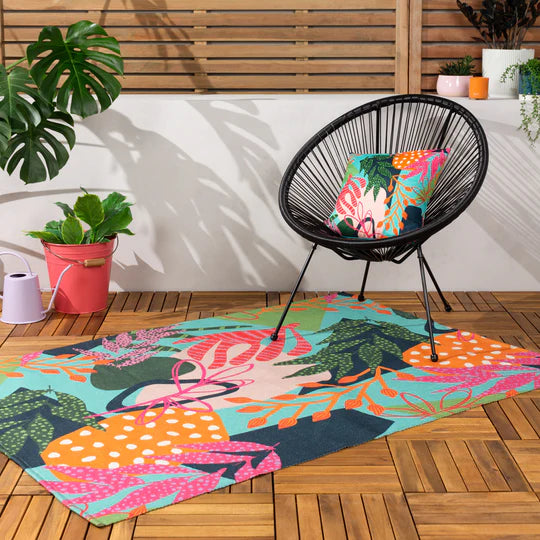 Coralina Outdoor Washable Rug - Aqua/Pink