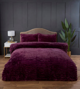 Ribbed Faux Fur Duvet Set - Plum