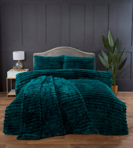 Ribbed Faux Fur Duvet Set - Green