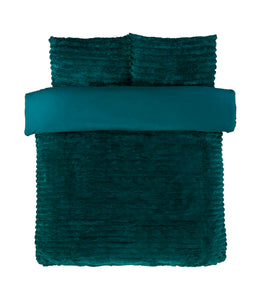 Ribbed Faux Fur Duvet Set - Green