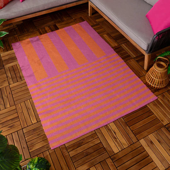 Deck Stripe Printed Indoor/Outdoor Outdoor Rug - Orange/Pink