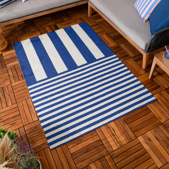 Deck Stripe Printed Indoor/Outdoor Outdoor Rug - White/Blue