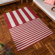 Load image into Gallery viewer, Deck Stripe Printed Indoor/Outdoor Outdoor Rug - White/Red
