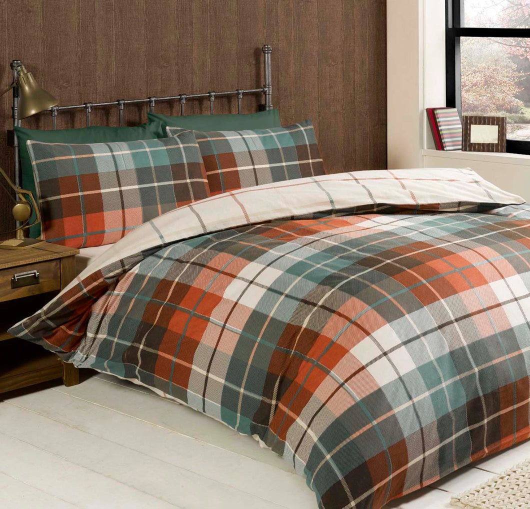 Lomond brushed cotton duvet set - Terracotta