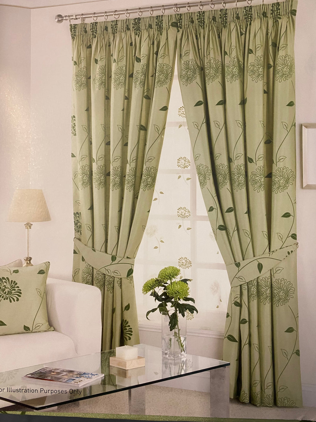 Carnation Green Lined Curtains (90
