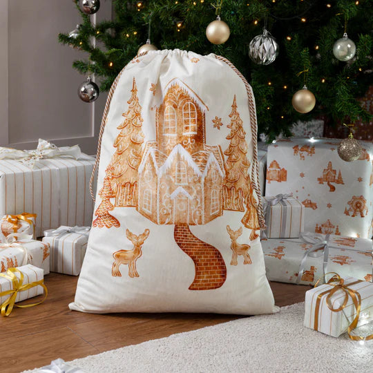 Gretel Printed Velvet Xmas Sack Cloud dust/Ginger