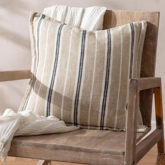 Hebble Striped Cushion - Natural/Black