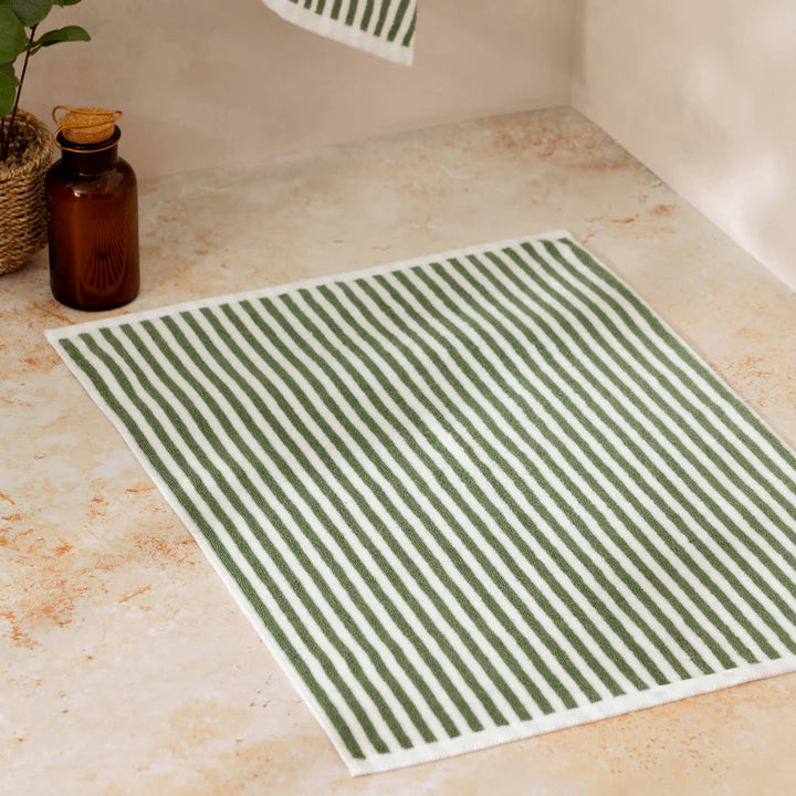 Hebden Striped Cotton Bath Mat - Forest