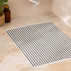 Hebden Striped Cotton Bath Mat - Grey