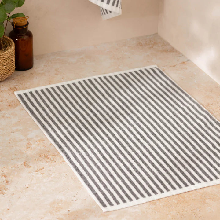 Hebden Striped Cotton Bath Mat - Grey