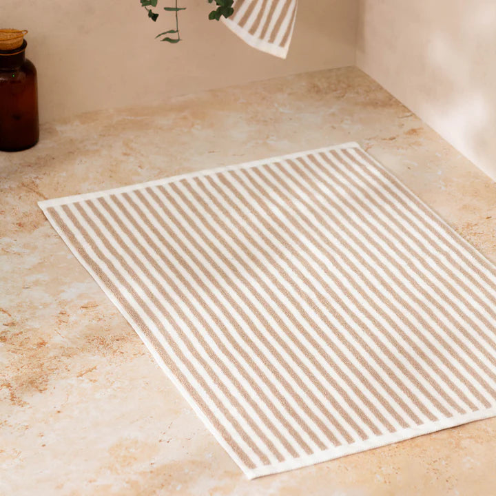 Hebden Striped Cotton Bath Mat - Natural