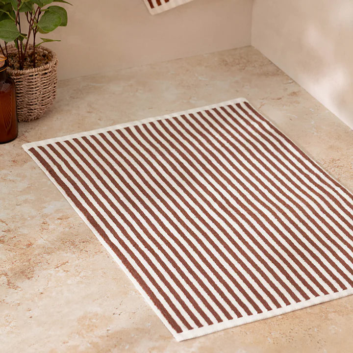 Hebden Striped Cotton Bath Mat - Pecan