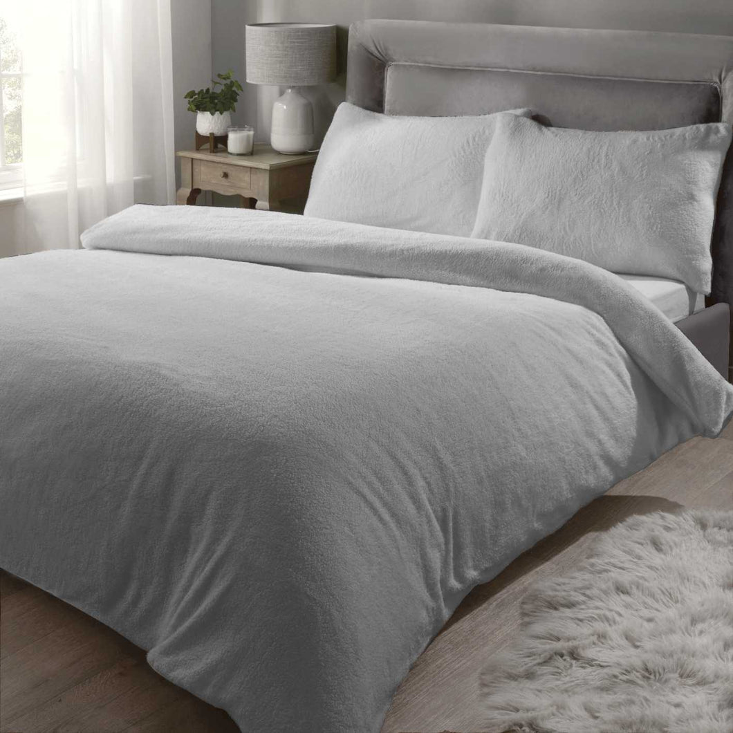 Teddy Fleece Duvet Set - Silver - King size