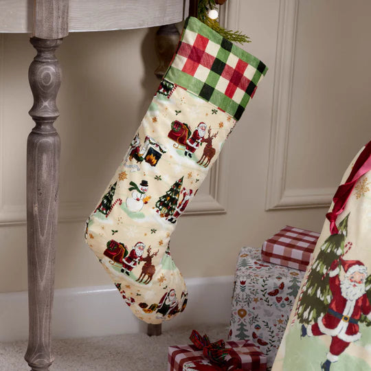 Jolly Santa Printed Velvet Christmas Stocking