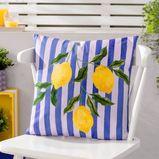 Lemons Outdoor Filled Cushion Blue