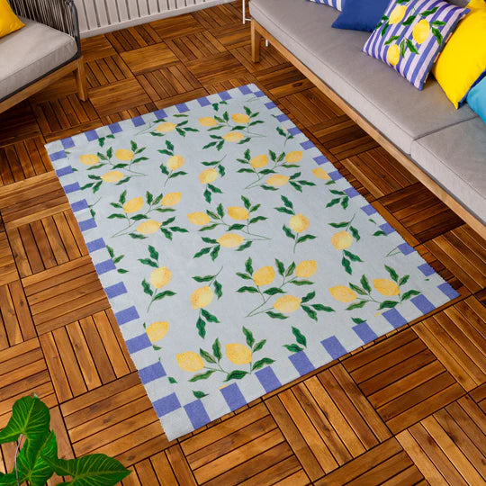 Lemons Printed Indoor/Outdoor Rug Blue