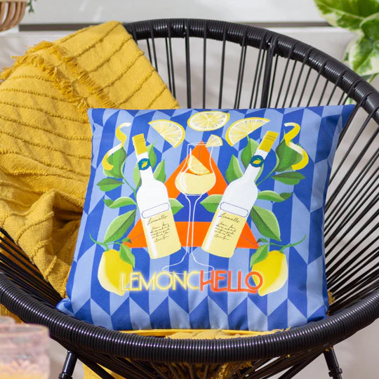 Limoncello Abstract Filled Outdoor Cushion Blue