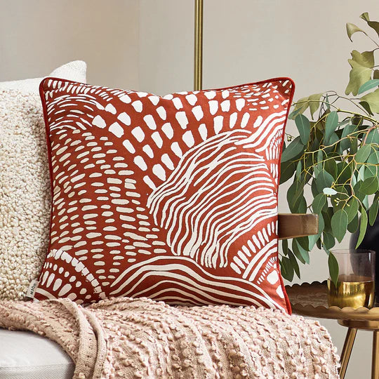 Nola Abstract Piped Cushion Cover - Chestnut