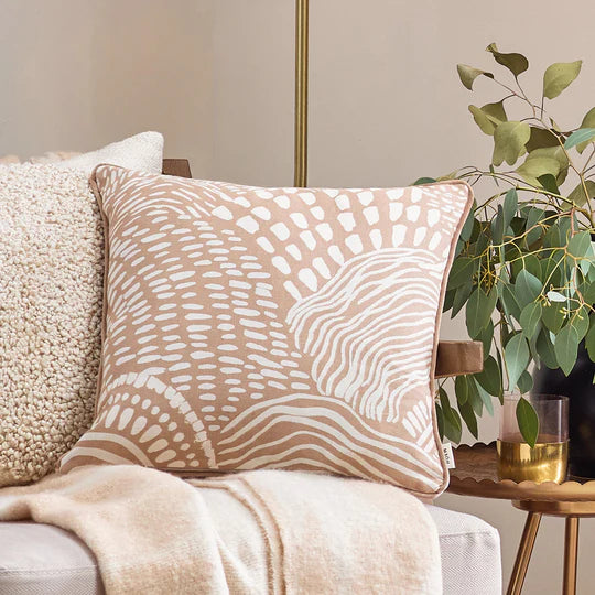 Nola Abstract Piped Cushion Cover - Oat