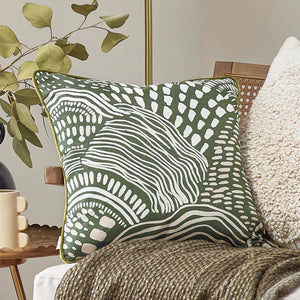 Nola Abstract Piped Cushion Cover - Olive