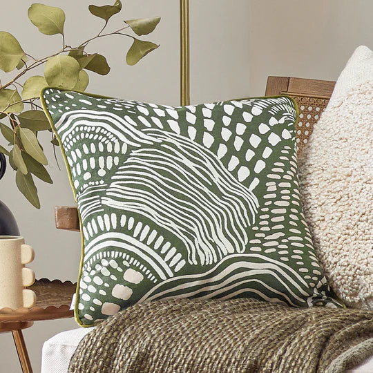 Nola Abstract Piped Cushion Cover - Olive