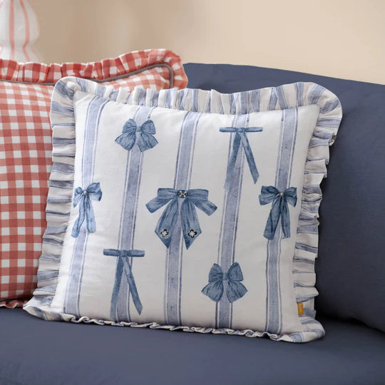 Noortje Ruffle Bows Printed Filled Cushion