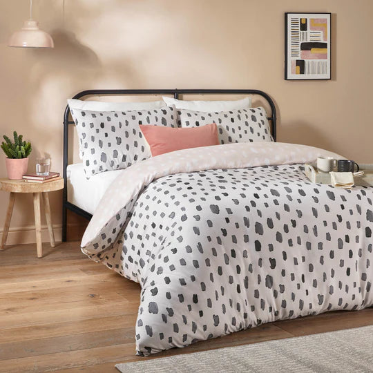 Robi Printed Soft Touch Duvet Cover Set - Linen/Charcoal