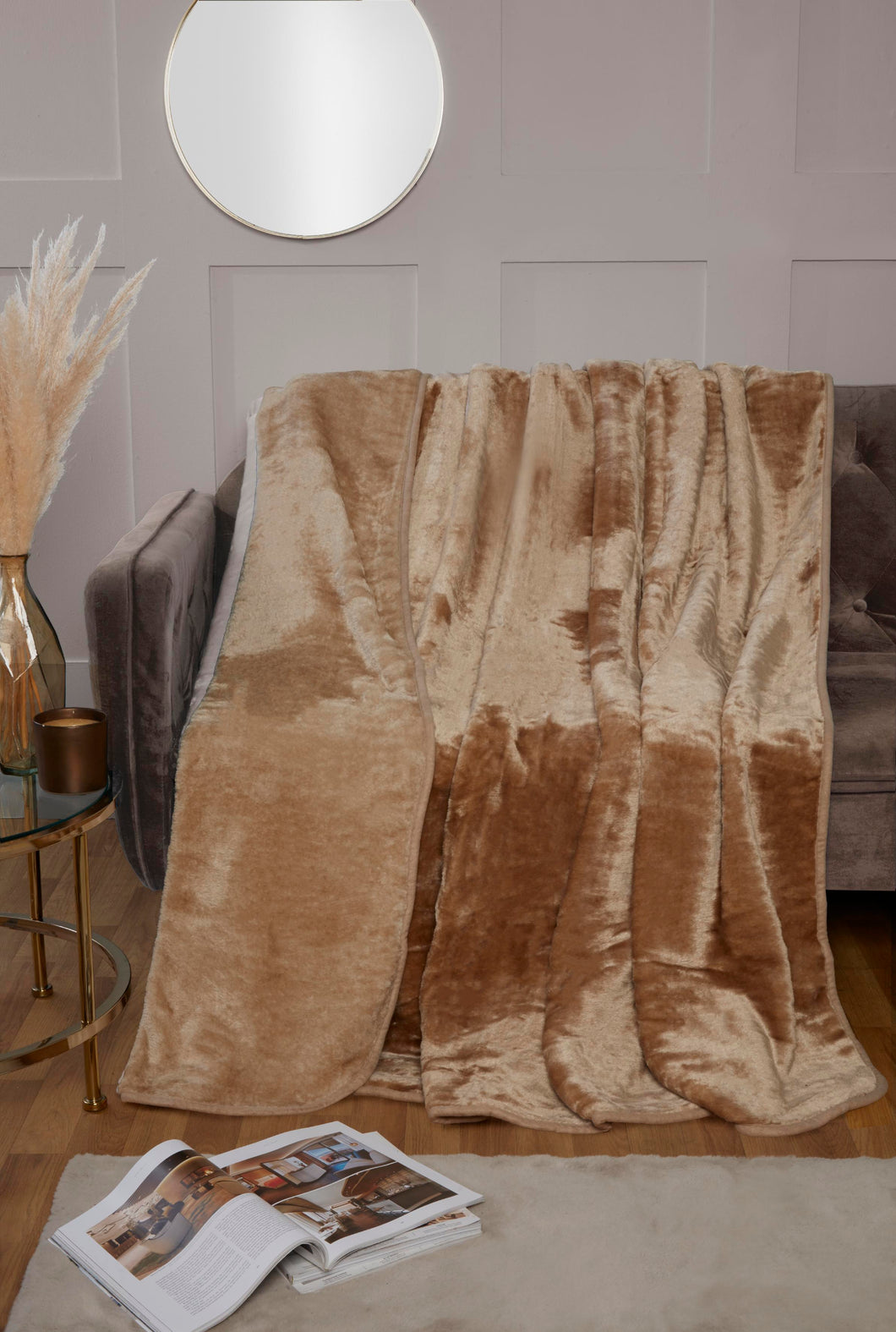 So Soft Plain Faux Mink Throw - Latte