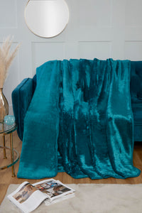 So Soft Plain Faux Mink Throw - Teal