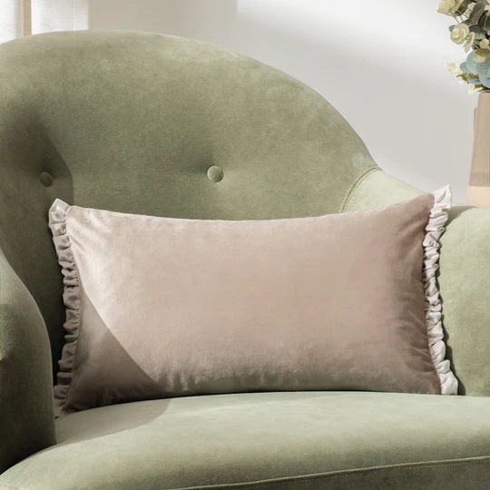 Tilly Velvet Bolster Cushion - Oyster/Lace