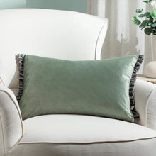 Load image into Gallery viewer, Tilly Velvet Bolster Cushion - Sage/Grey
