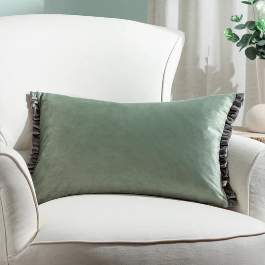 Tilly Velvet Bolster Cushion - Sage/Grey