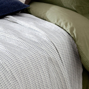 Waffle Textured 100% Cotton Bedspread - Dusk Blue