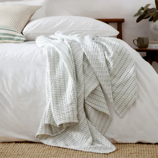 Waffle Textured 100% Cotton Bedspread - Eucalyptus