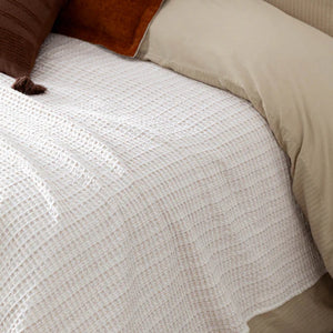 Waffle Textured 100% Cotton Bedspread - Natural