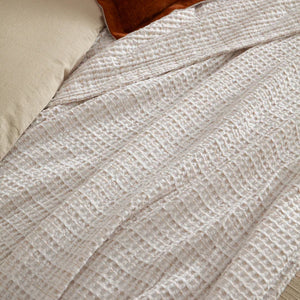 Waffle Textured 100% Cotton Bedspread - Natural