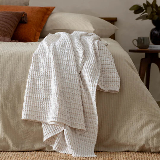 Waffle Textured 100% Cotton Bedspread - Natural
