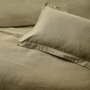 Waffle Textured 100% Cotton Duvet Cover Set Olive