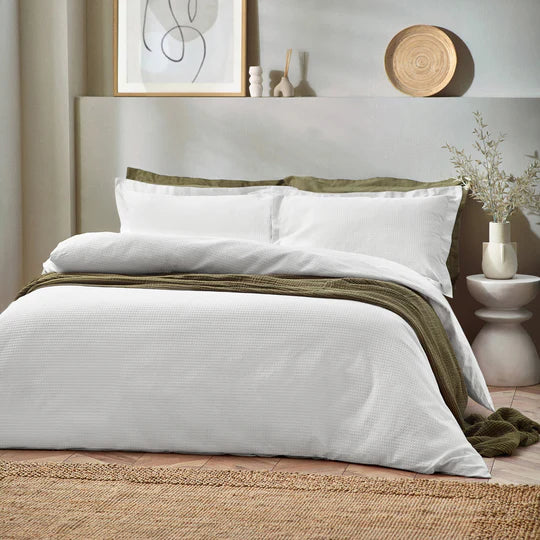 Waffle Textured 100% Cotton Duvet Cover Set White