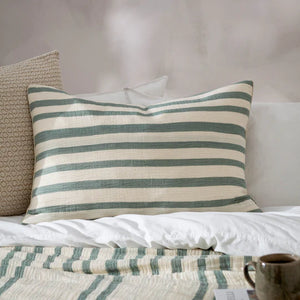 Woven Stripe Cotton Cushion Eucalyptus