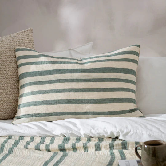 Woven Stripe Cotton Cushion Eucalyptus