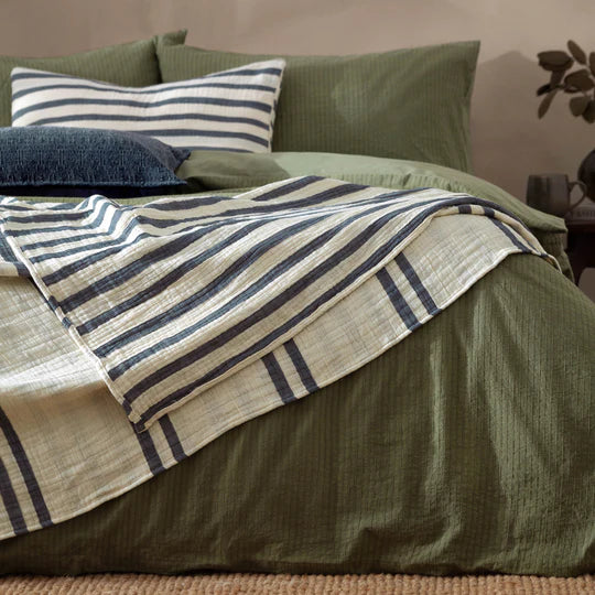 Woven Stripe 100% Cotton Bedspread Dusk Blue