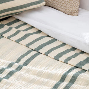 Woven Stripe 100% Cotton Bedspread Eucalyptus