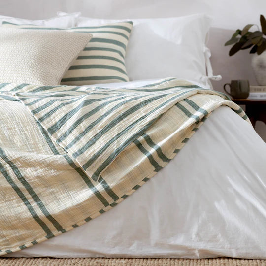 Woven Stripe 100% Cotton Bedspread Eucalyptus
