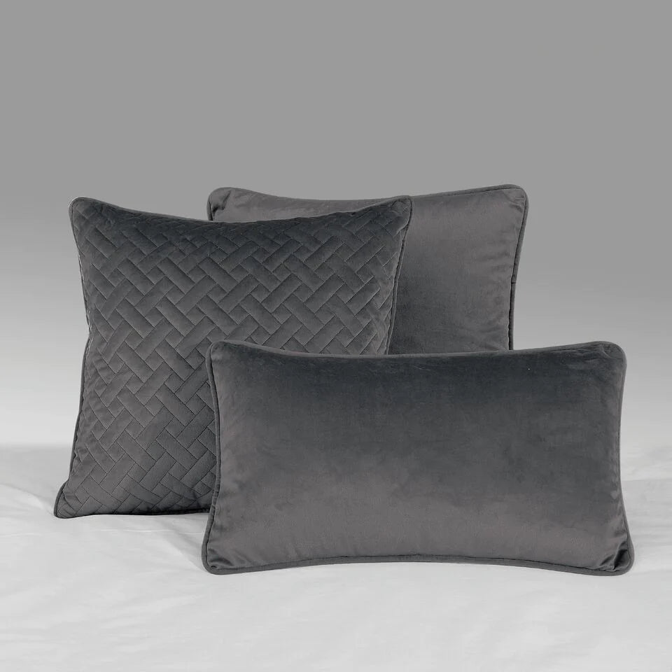 French velvet Filled Bolster Cushion - Charcoal