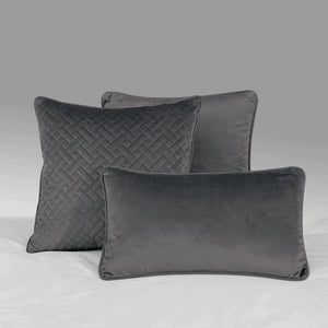 French velvet Filled Quilted Bolster Cushion - Charcoal
