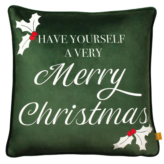 Merry Christmas Velvet Cushion cover- Green