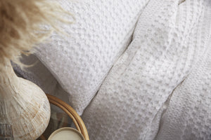 Caspian White Cotton Waffle Duvet Set