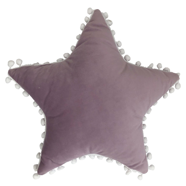 Star Pom Pom Filled Cushion - Lilac/White